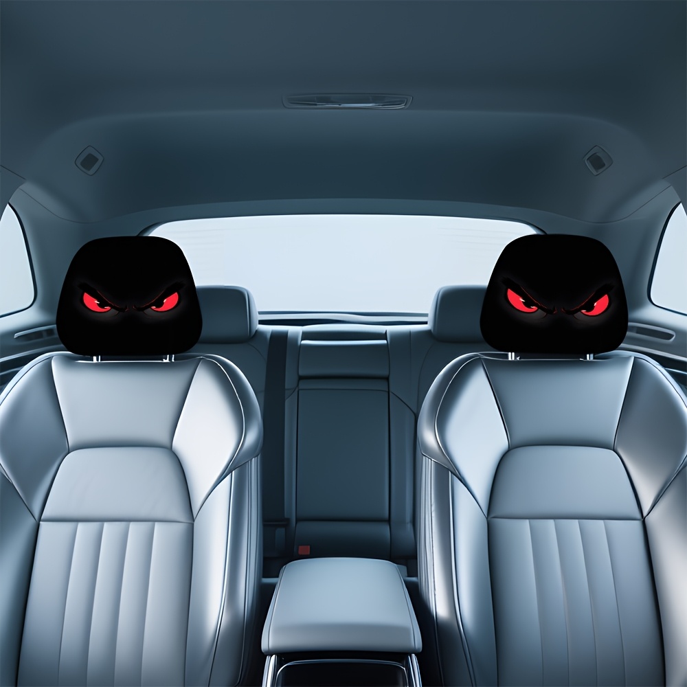 E-shop 2er-Set coole Kopfstützenbezüge für Autositze mit rotem Teufelsauge-Muster, mit stilvollem Design zur Verbesserung der Fahrzeugatmosphäre.