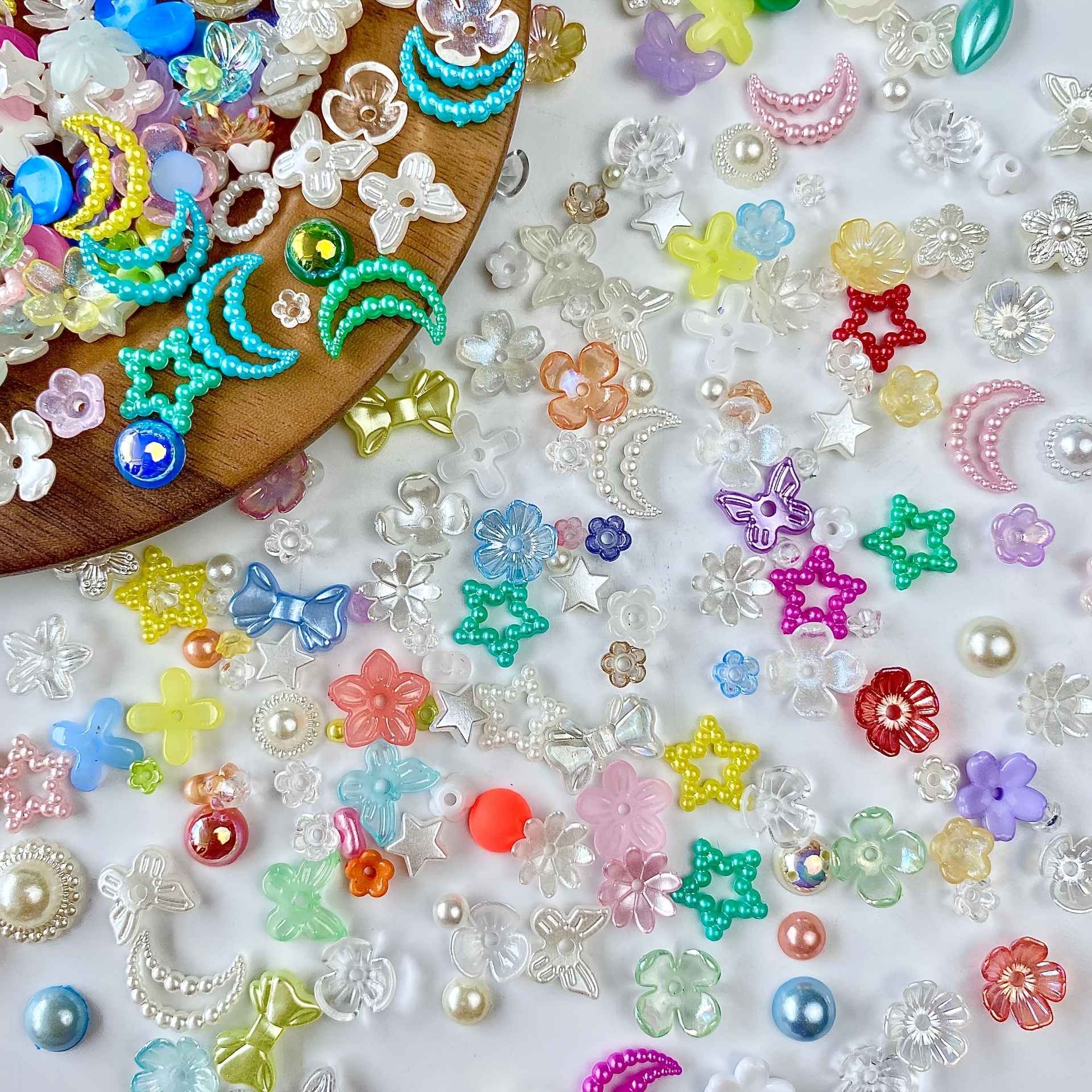 TEMU 300 pièces de décorations 3D pour nail art multicolores, strass en résine à dos plat pour ongles de assorties cœur, fleur, papillon, nœud pour