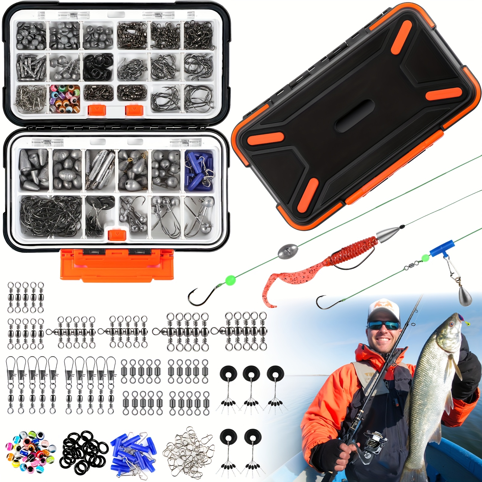 TEMU Fishing Accessories Kit, Tackle Box With Tackle Included, Fishing Hooks, Fishing Weights Sinkers, Swivels, Beads, Fishing Gear Set Equipment For