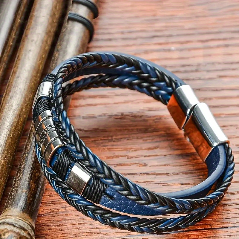 TEMU Pulsera de de cuero con imán para hombre, regalo de 1 pieza para , combinación tejida de de cuero