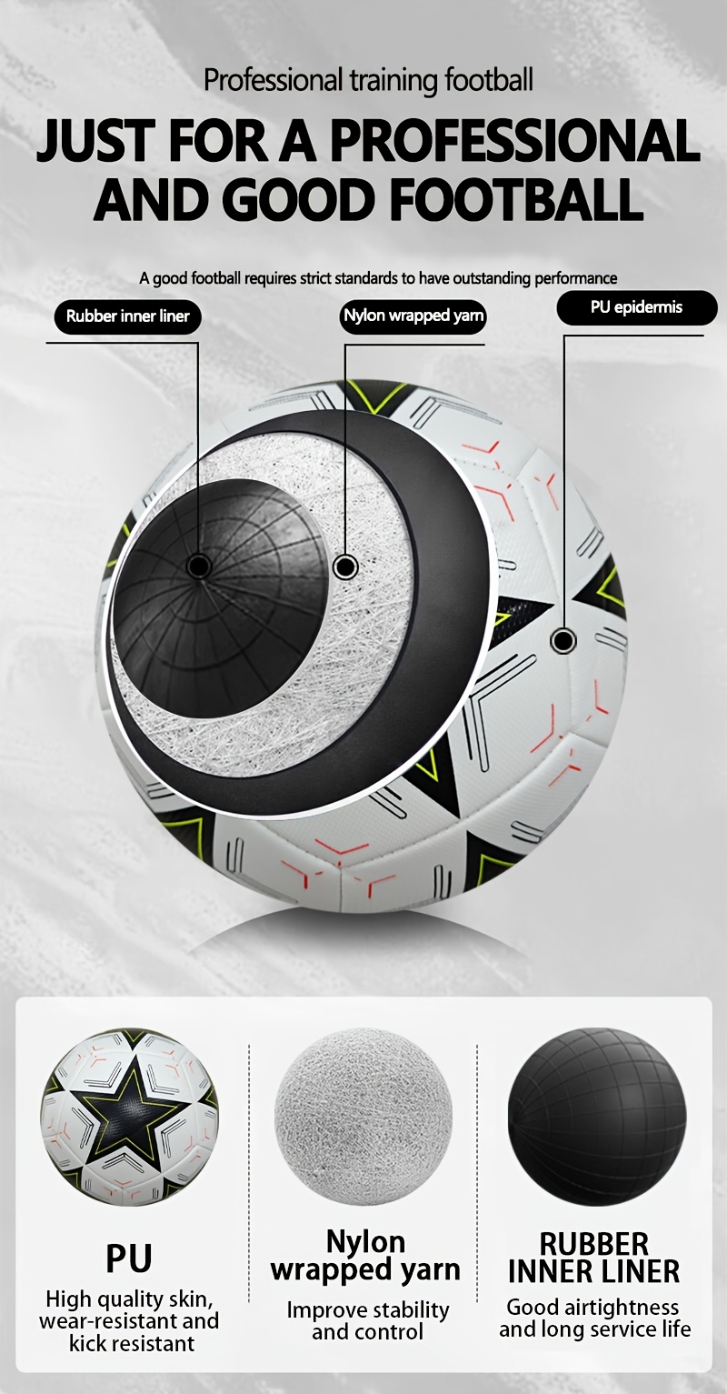 1 Standaard Formaat 5 Machine Gestikte Voetbal | PU Materiaal, Sport Liga Buitenwedstrijd Voetbal Training Bal