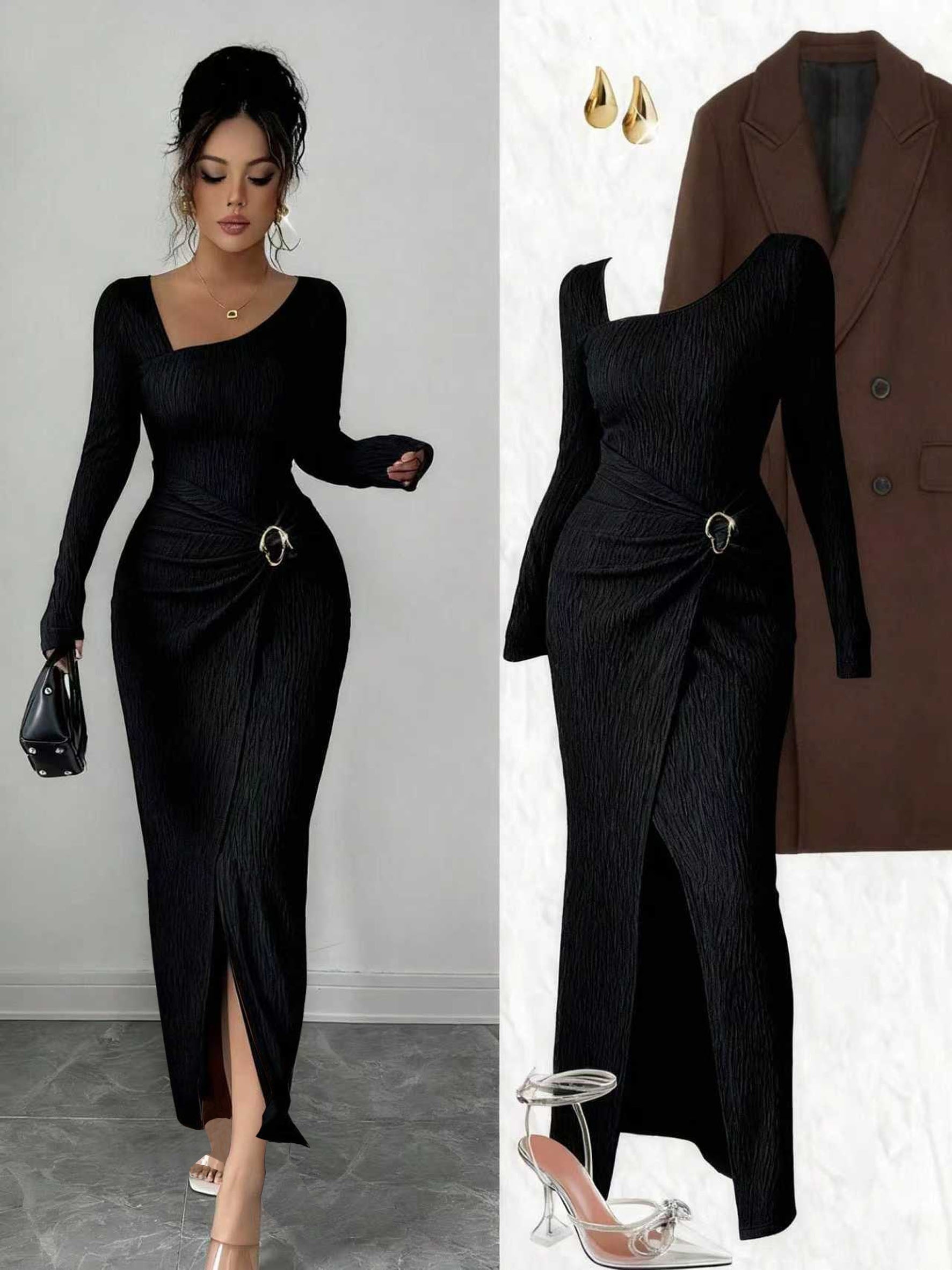 conservative bodycon dress womens solid twist maxi dress irregular