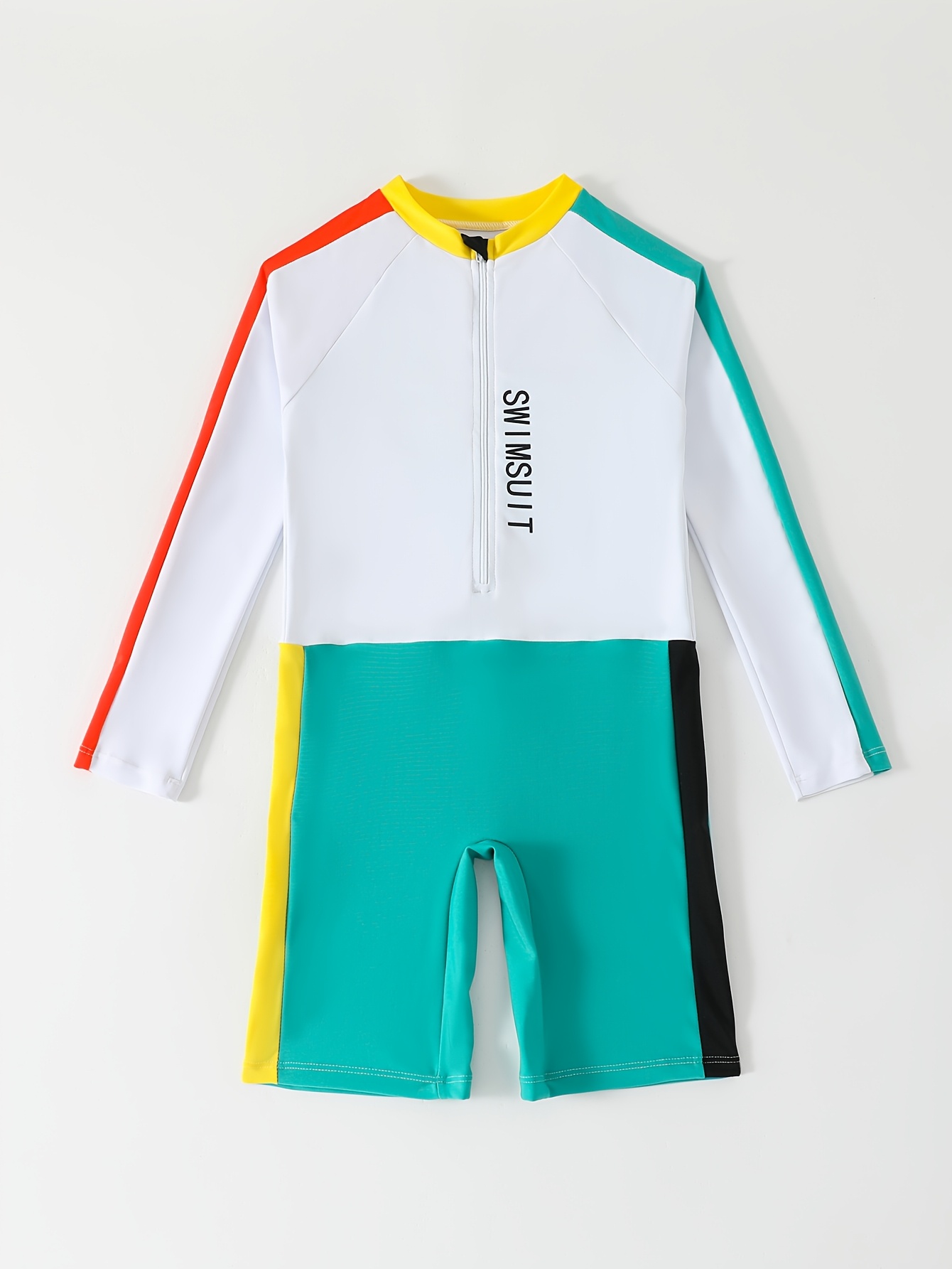 stylish boys' full coverage swimsuit colorful stripes quick Temu