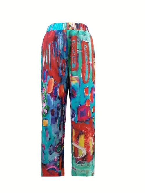 womens vibrant floral print loose fit pants with elastic waist casual summer polyester trousers machine washable colorful comfortable for casual attire