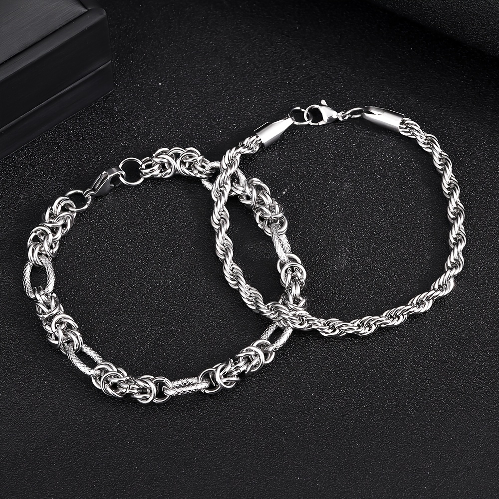 TEMU 2pcs Set/fashionable Men's 304 Stainless Steel Bracelet, Suitable For Men And Women, Handmade, Simple And Versatile Men's Bracelet, Gift For