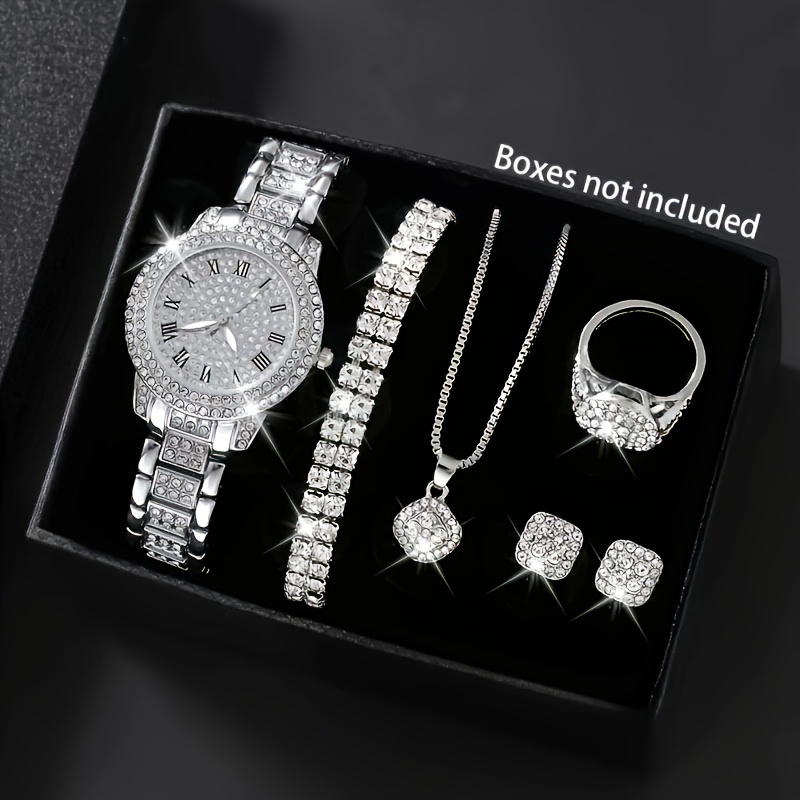 7pcs Cayon Women's Quartz Watch & Set - Stainless /shockproof Wristwatch With Bracelet, Necklace, Ring & Earrings, Fashionable Dial Suitable For Birthdays, Parties, Gifts For,, Students