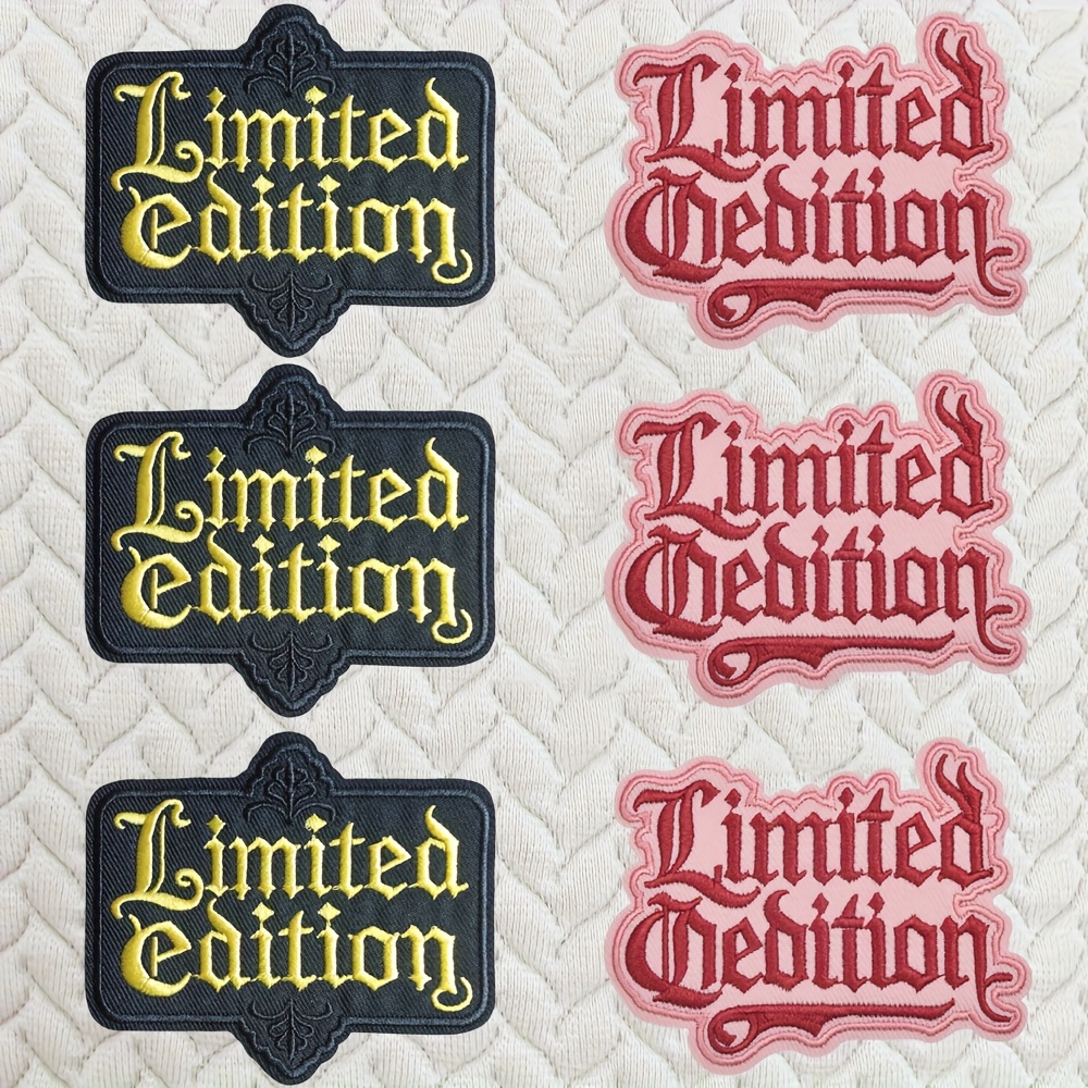TEMU 6pcs/set Gothic Letter Style " Edition" Iron-on Embroidered Patches, Decorate Jeans, Jackets, Backpacks And Hats Heat Activated Adhesive Fabric