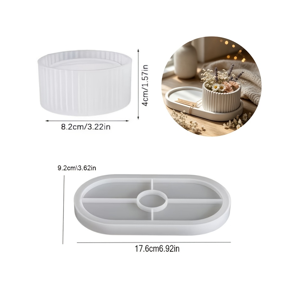 TEMU Lot de 2 moules en silicone SILIKE LUFEI pour résine époxy, plâtre, bougies, artisanat en cire, moules à savon - plateau et base ovale pour