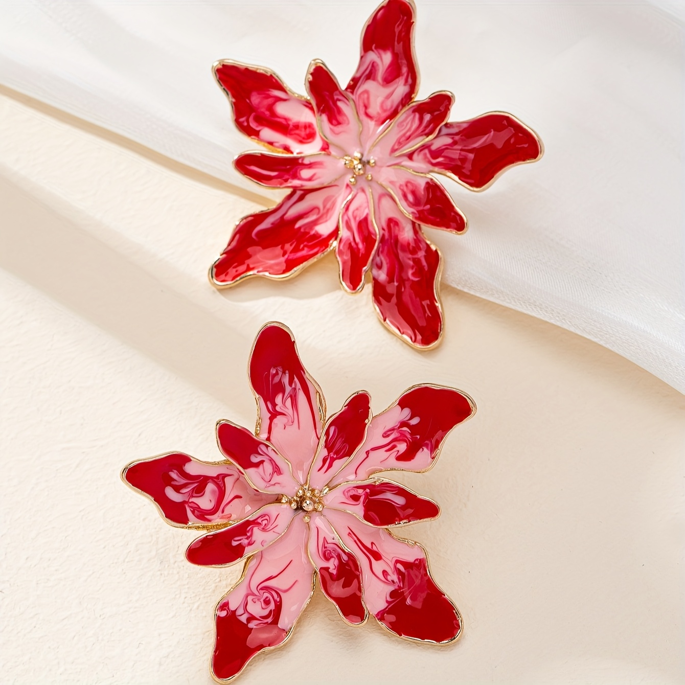Vintage Bohemian Double Layer Floral Earrings Red & Blooms