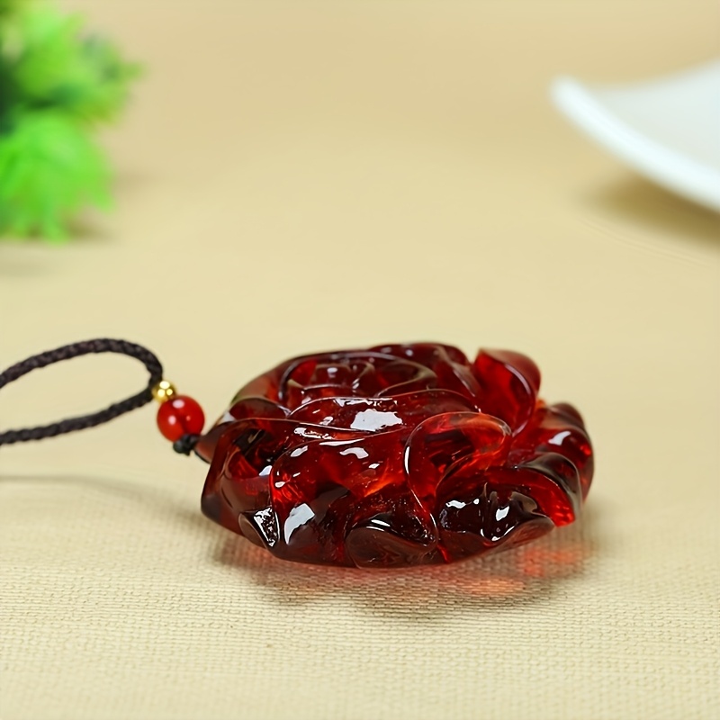 Beeswax Blood Peony Flower Pendant Necklace