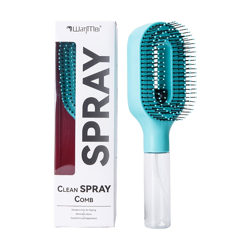 TEMU 2-in-1 Misting Hair Brush With Built-in Water Spray, Detangling Nylon Hairbrush For Curly | Thick Hair | Wet Or Dry Styling | Travel Friendly