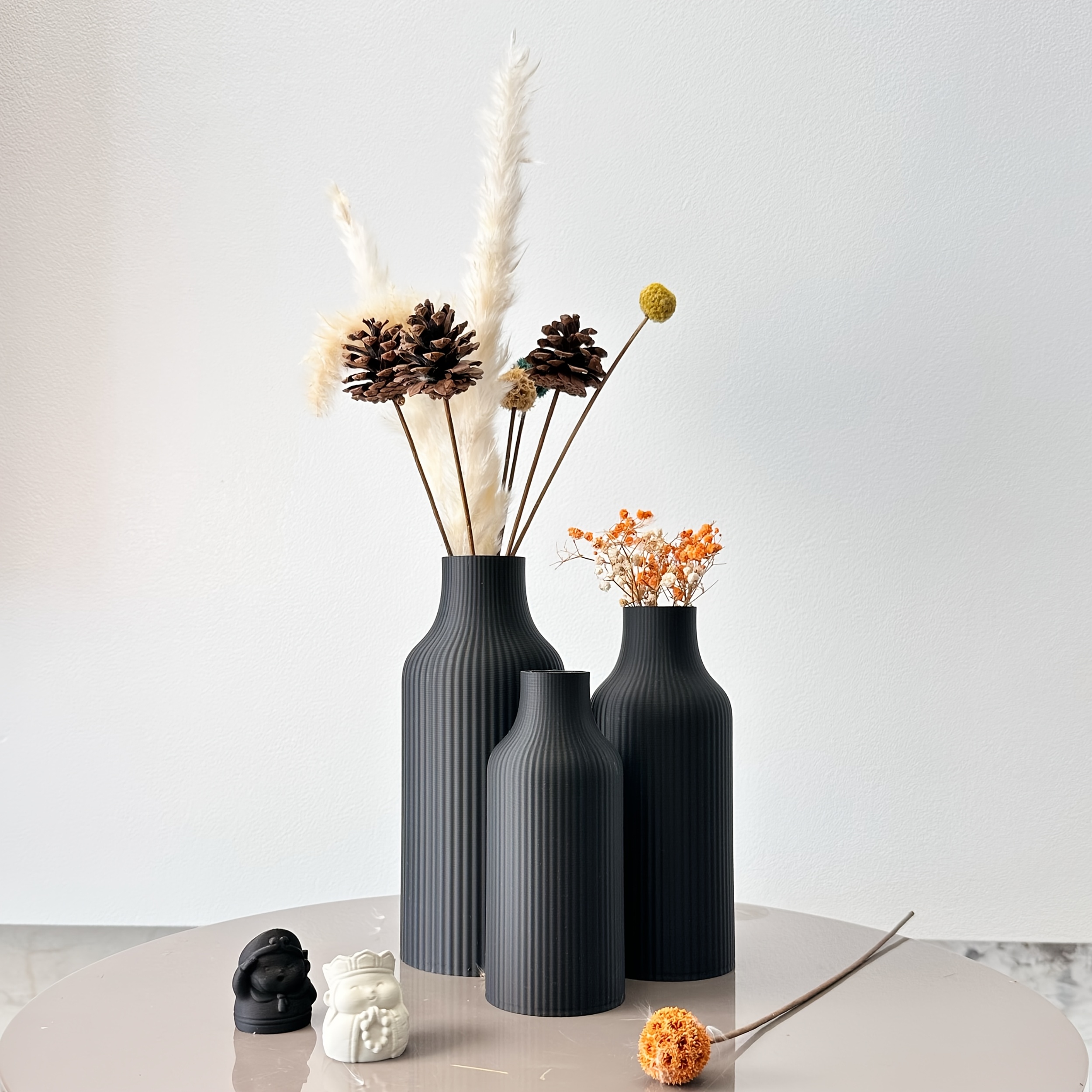 Elegant 3pcs Art Vase Set, Options, Dried Flower Vase - Classic Striped Design, Suitable For Fresh And Dried Flowers, Perfect For Living Room, Entrance, And Bedroom Decor