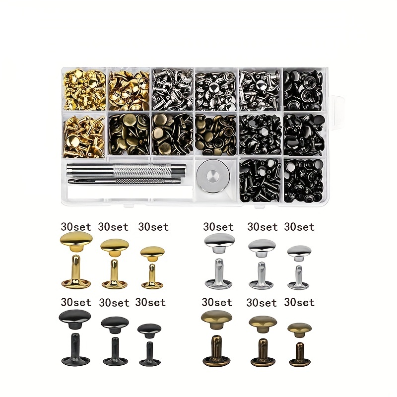 TEMU 1pc Hammer/360pcs Leather Rivets Hole Punching Tool 6/8mm Round Rivets Leather Craft Shoes Bag Belt Clothing Decoration Repair Tool/home Small