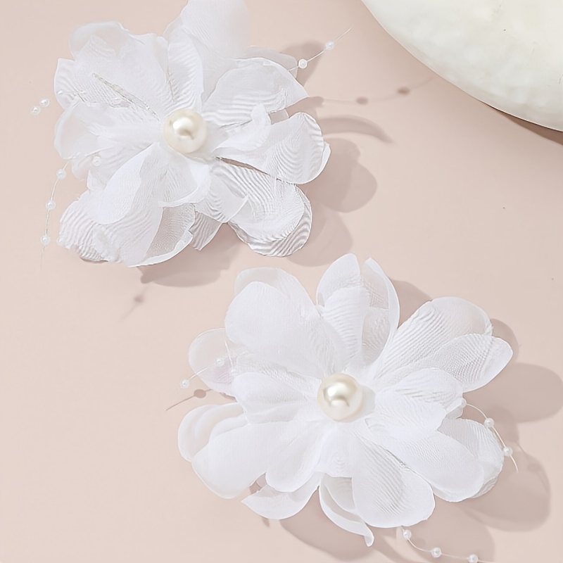 TEMU 2 Faux Pearl Mesh Flower Hair Clips, Suitable For Women' Wear Bags, Clothing Additions, Elegant And Sweet Wedding Valentine's
