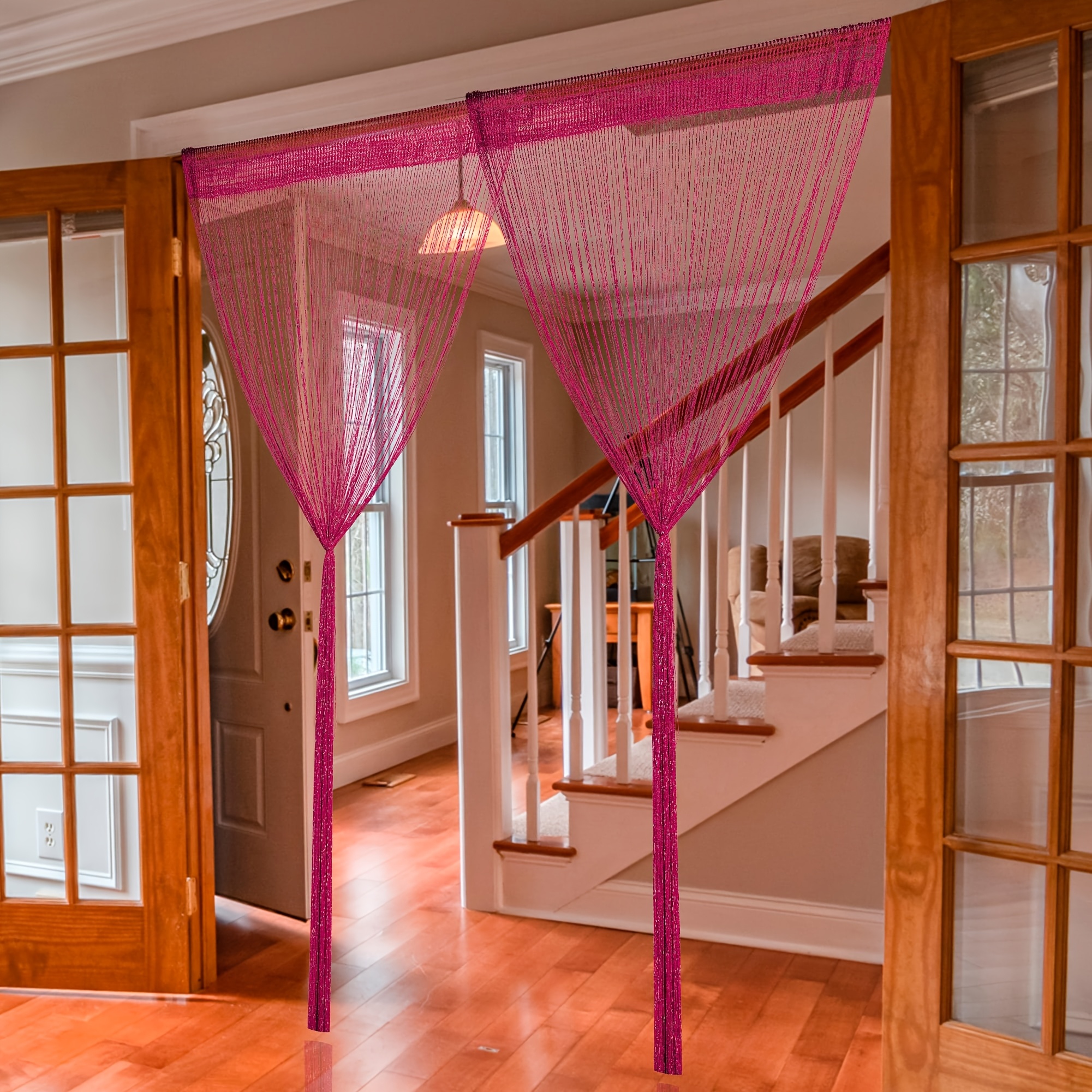 bohemian beaded door curtains teal white striped sparkling Temu