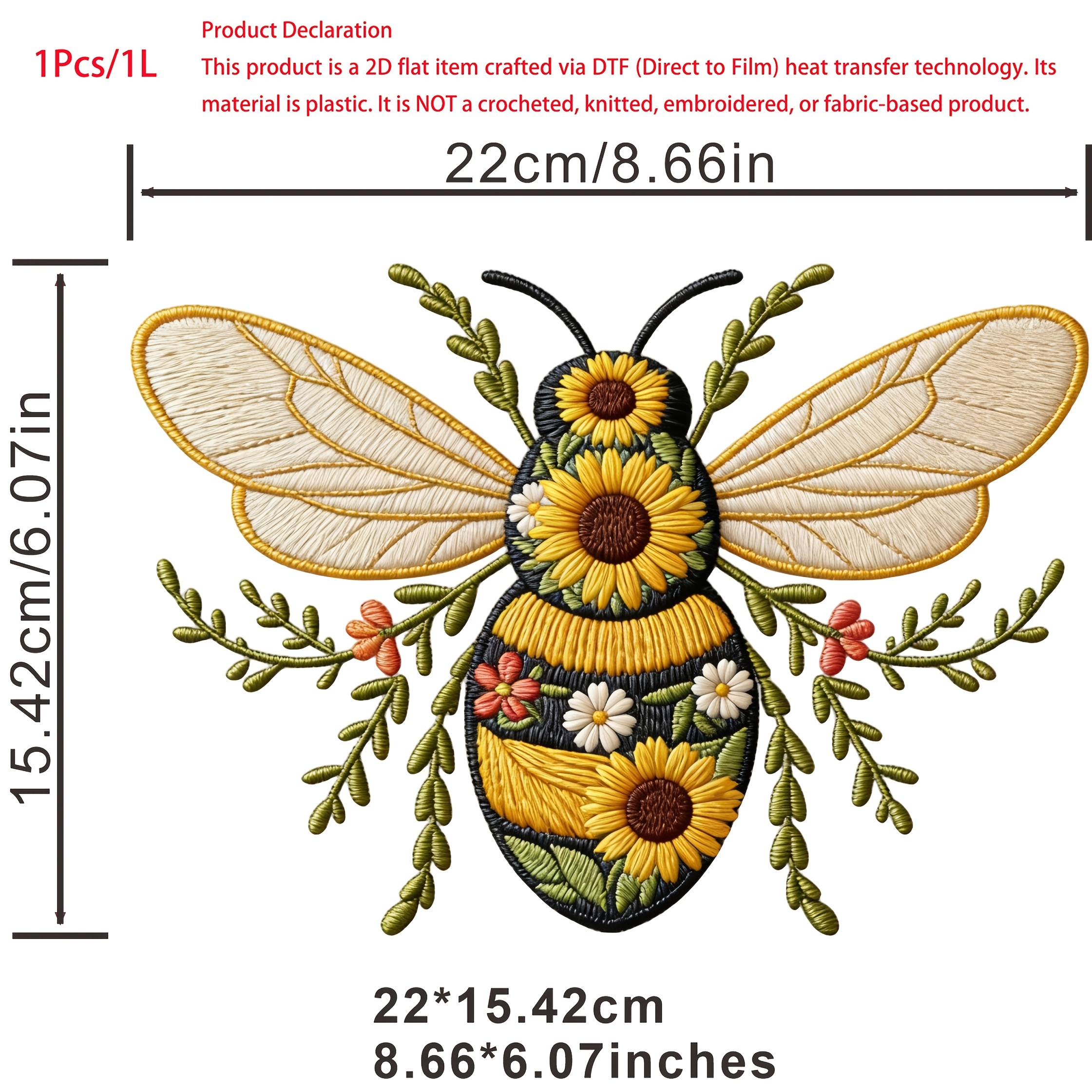 TEMU 1/2/3 piezas Parche 2D de hilo de croché de de de y abeja para ropa DIY, película de transferencia DTF, impresión por transferencia de lavable