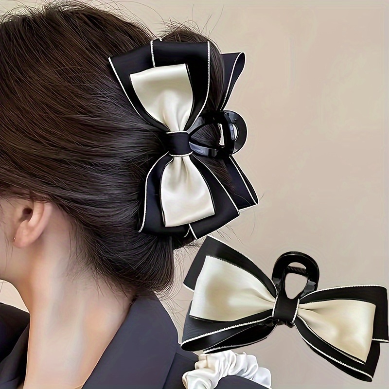 

Elegant Double-sided Black & Hair Claw - Large, Non-slip Ponytail Holder For Women And Girls - Perfect Valentine's Gift, Elegant Style, , Shape