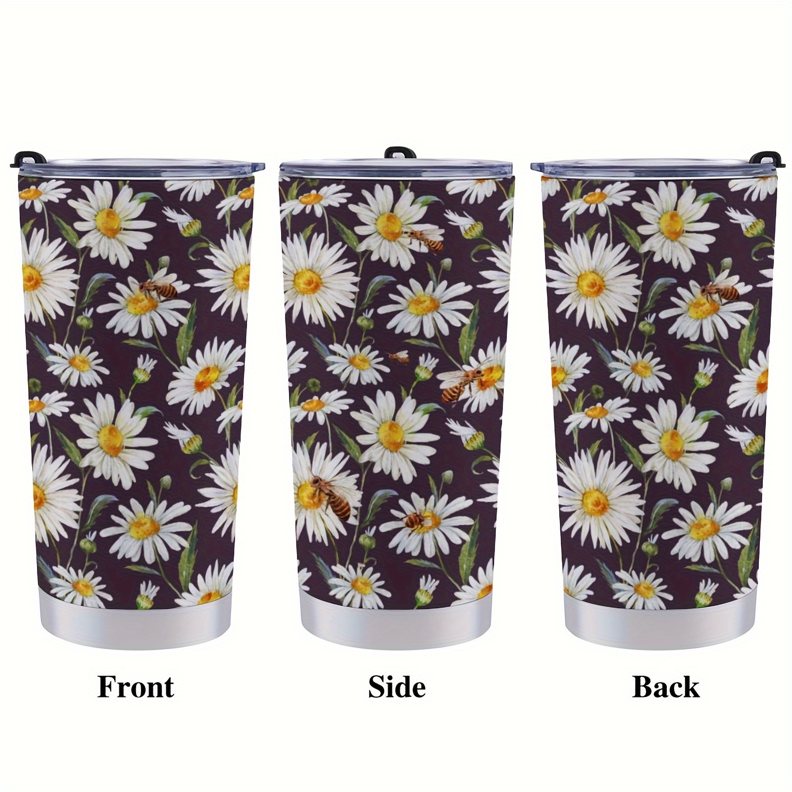 

1pc 20oz Summer Daisy Flowers Pattern Stainless Steel Cup Car Cup Sports Cup, Suitable For Car Home