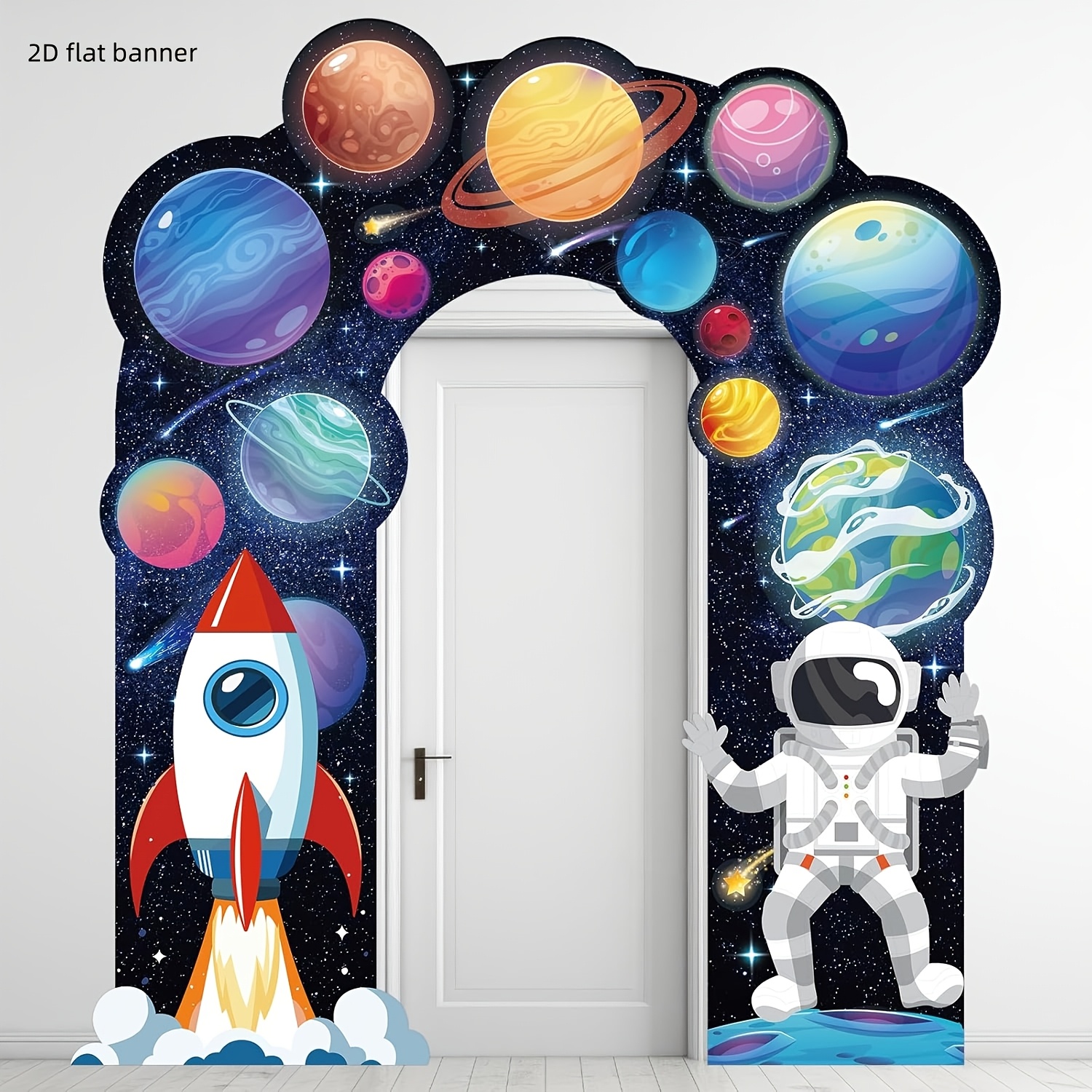 TEMU 2D , 2D - Banner de Puerta 2D - 3 piezas. Decoración para de Espacial - Banner de Puerta Astronauta Galaxia, Letrero de Porche de de Espacial,