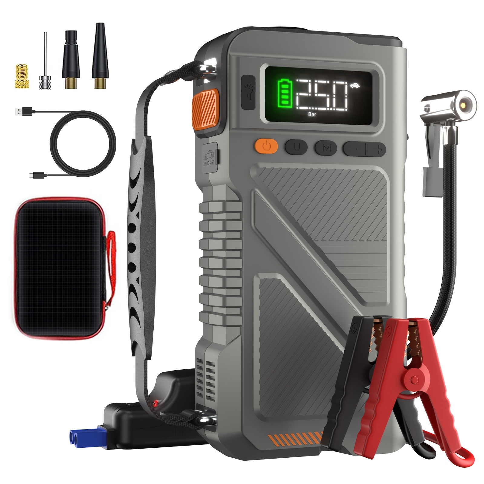 TEMU 8000a Jump Starter With Air Compressor, Car Battery Portable Jumper Box (all Gas/12l /10l) 150psi Tire Inflator Combo, 12v Lithium Battery Jump Pack With Air Pump, Jump Pack, Starter Portable