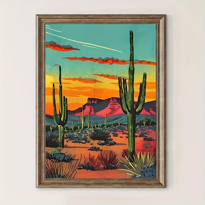 TEMU [2d Flat] 1 Unframed Canvas Poster, Retro Art, Western Landscape Print, Wall Art Canvas Painting, Bedroom Living Room Wall Decoration, Kitchen