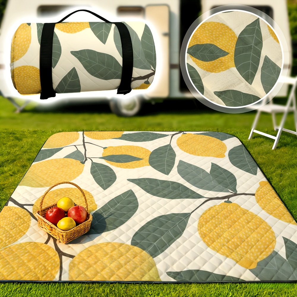 Image of 1pc, 200cm X 200cm Branch Print Picnic Mat Beach Mat, Portable Foldable Bright Fruit Style Decor For Patio, Garden, Camping, Beach, Perfect For Picnic Lovers And Summer Fans