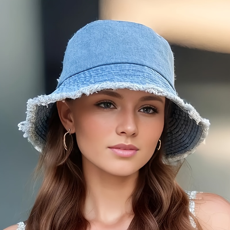 

Chic Denim Hat For Women - Wide Brim, Uv Protection, Lightweight & Breathable Fisherman Cap For Spring/summer