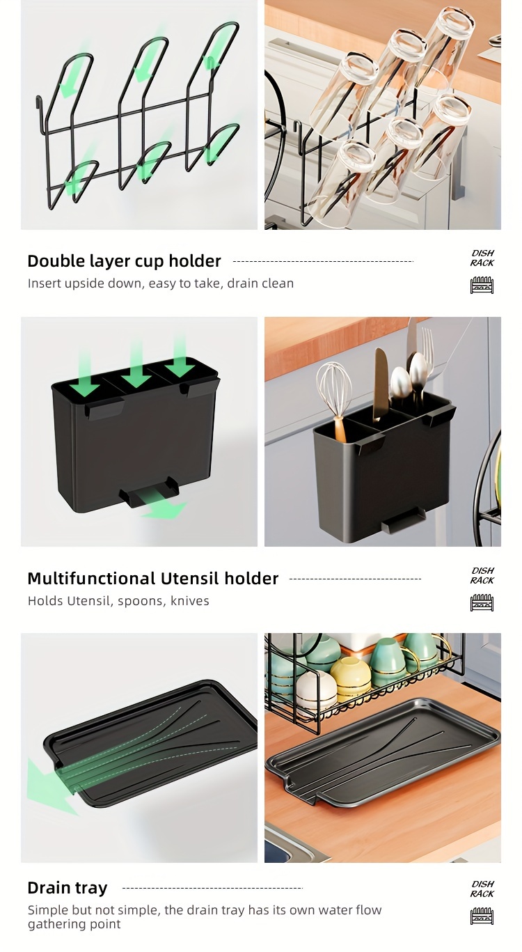 a   of two layer drying innovative storage rack a multifunctional large capacity shelf for the kitchen minimalist decor detachable and easy to   black Product details 3