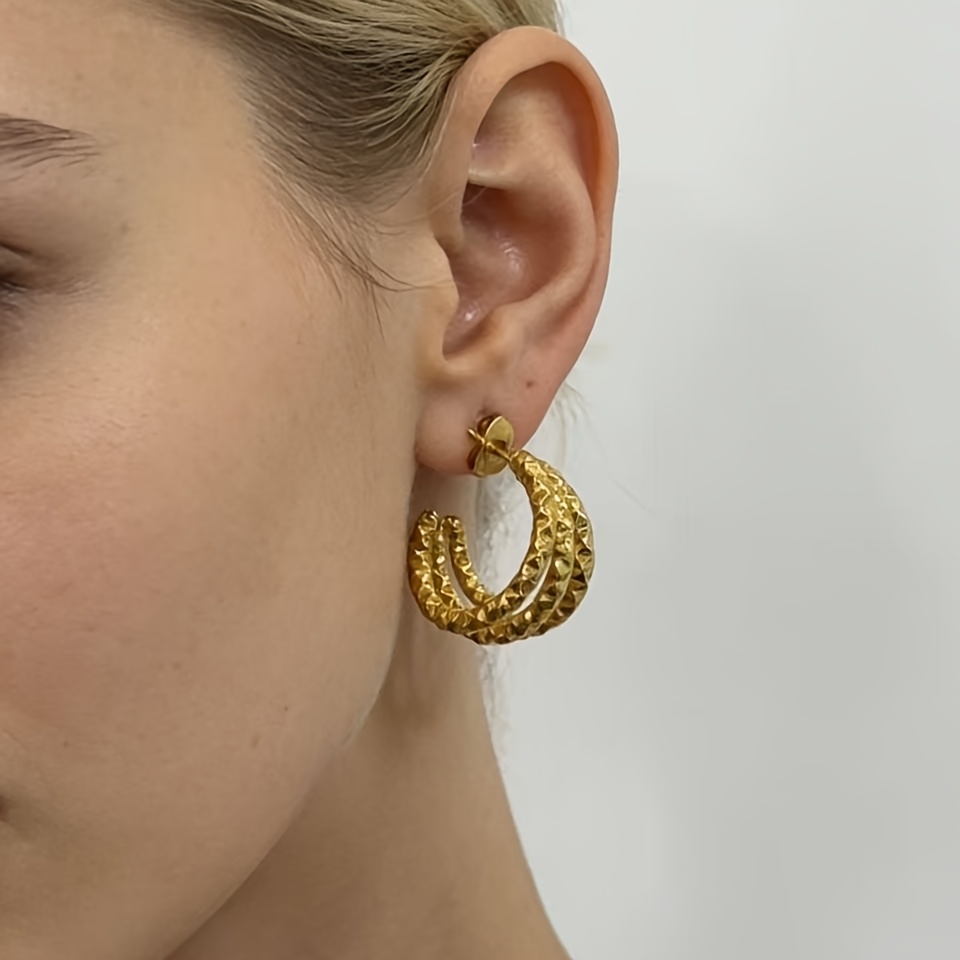 Women's Three-tiered Rhombus-patterned Metal Earrings