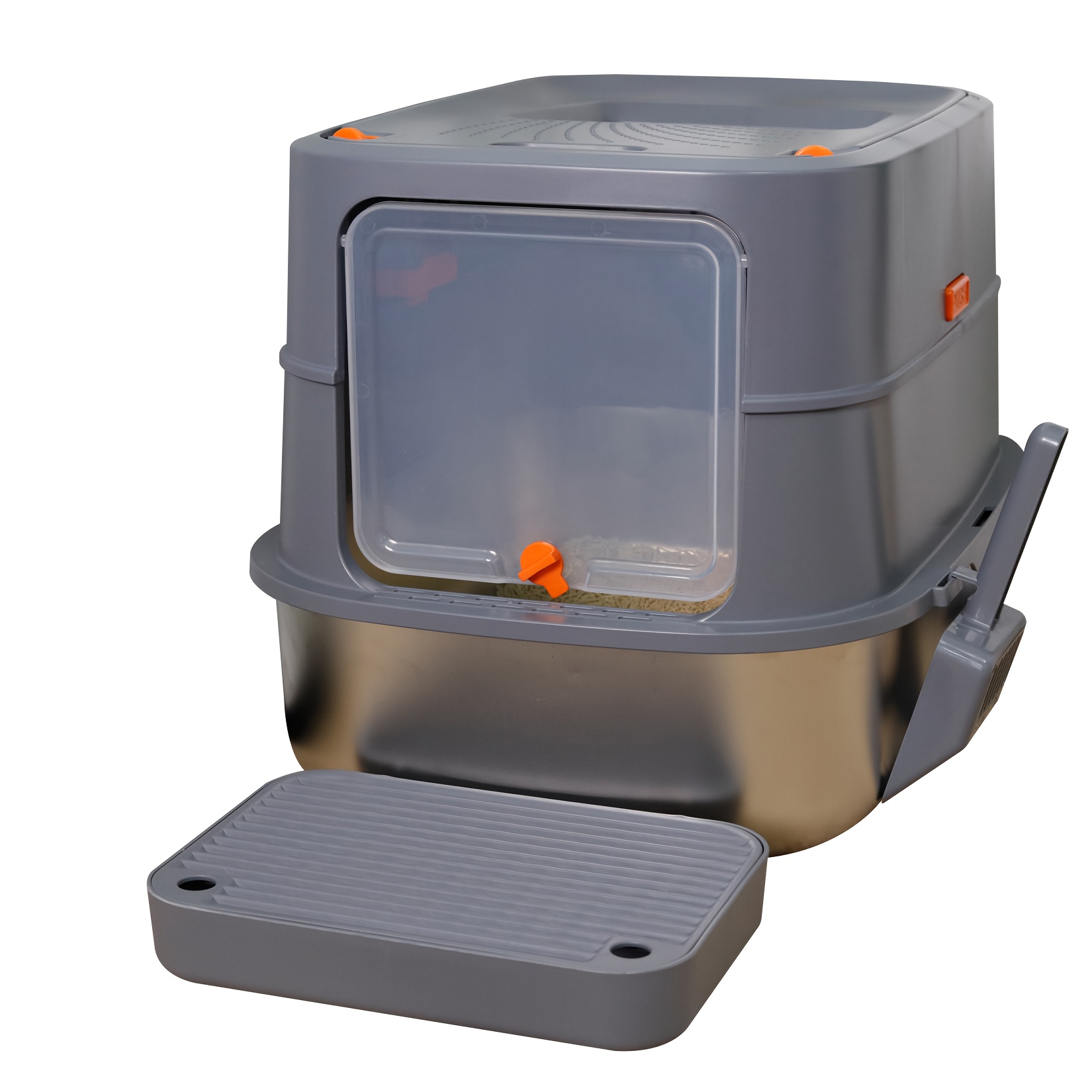 TEMU Bingopaw Extra Large Stainless Steel Cat Litter Box - Fully Enclosed System, Design With Removable Lid & Scoop, Spacious Rectangular Litter Tray