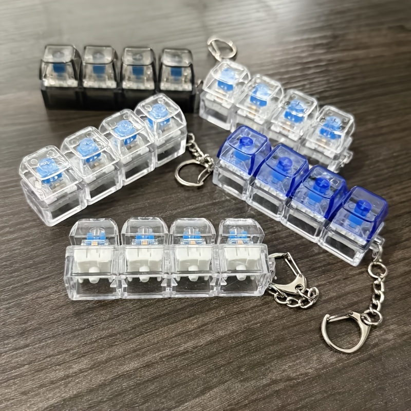 1pc   keychain sized four key mechanical keyboard relax fidget portable finger squeeze sensory fidget gizze suitable for relax accessory