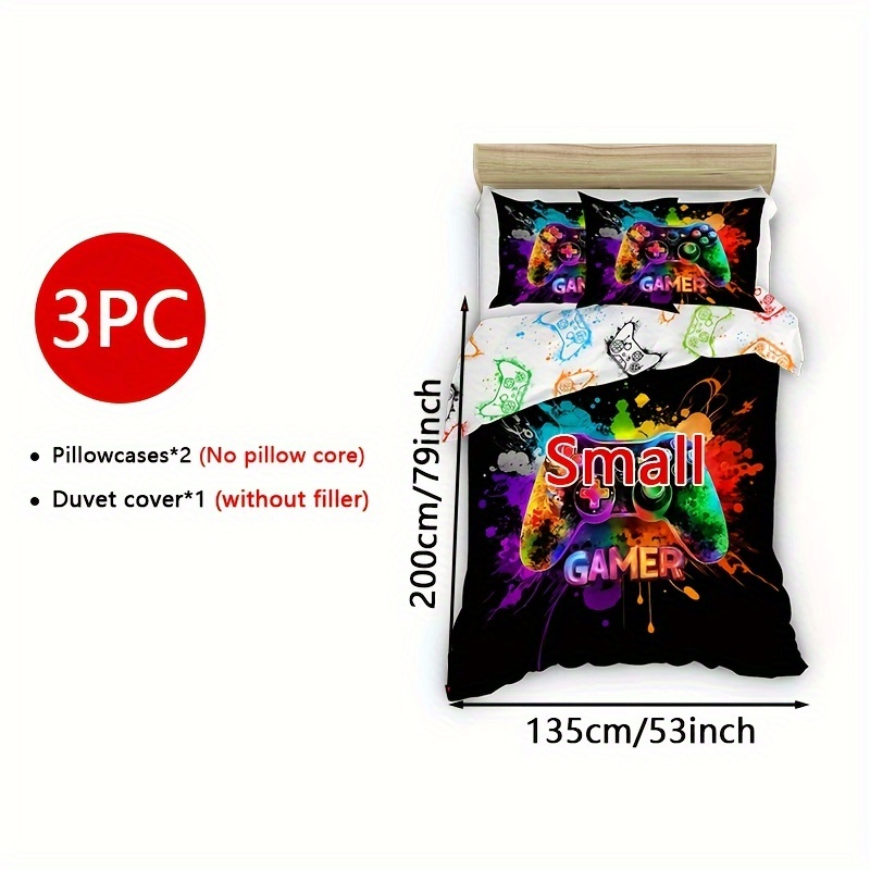Image of 3pcs Oil Painting Game Console Duvet Cover Set 1pc Duvet Cover And 2pcs Pillowcases Without Insert Digital Printing 100% Fabric Console Pattern Soft And Breathable Machine Washable