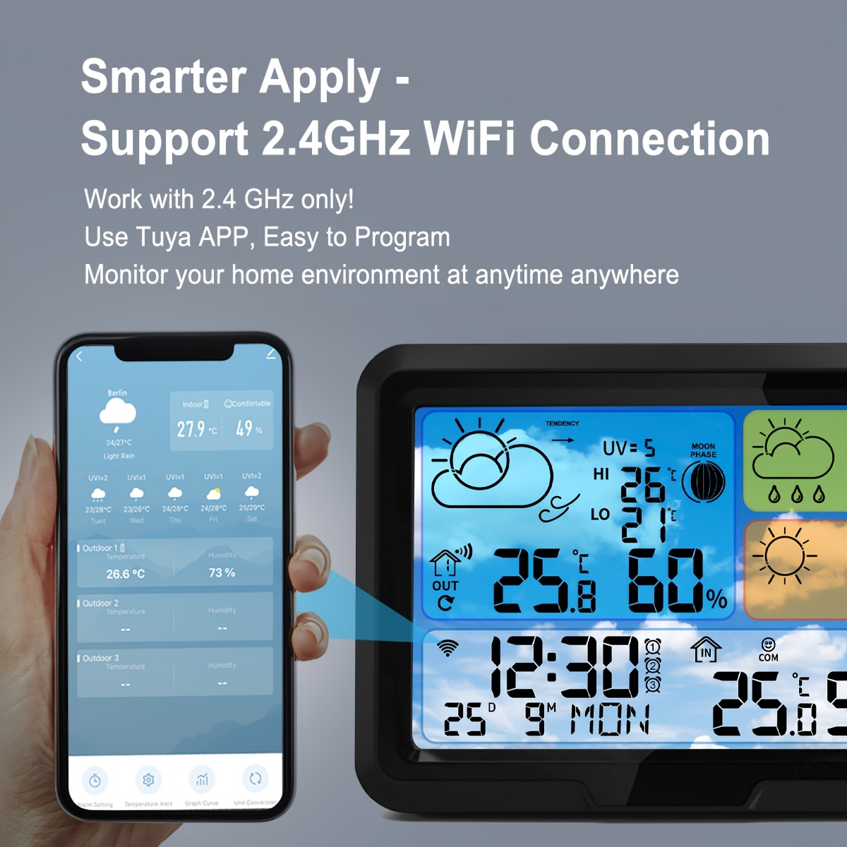 Station Météo WiFi EMOS GoSmart - Écran Couleur, Capteur Extérieur Sans Fil, Prévisions 5 Jours, Compatible Tuya & Smart Life