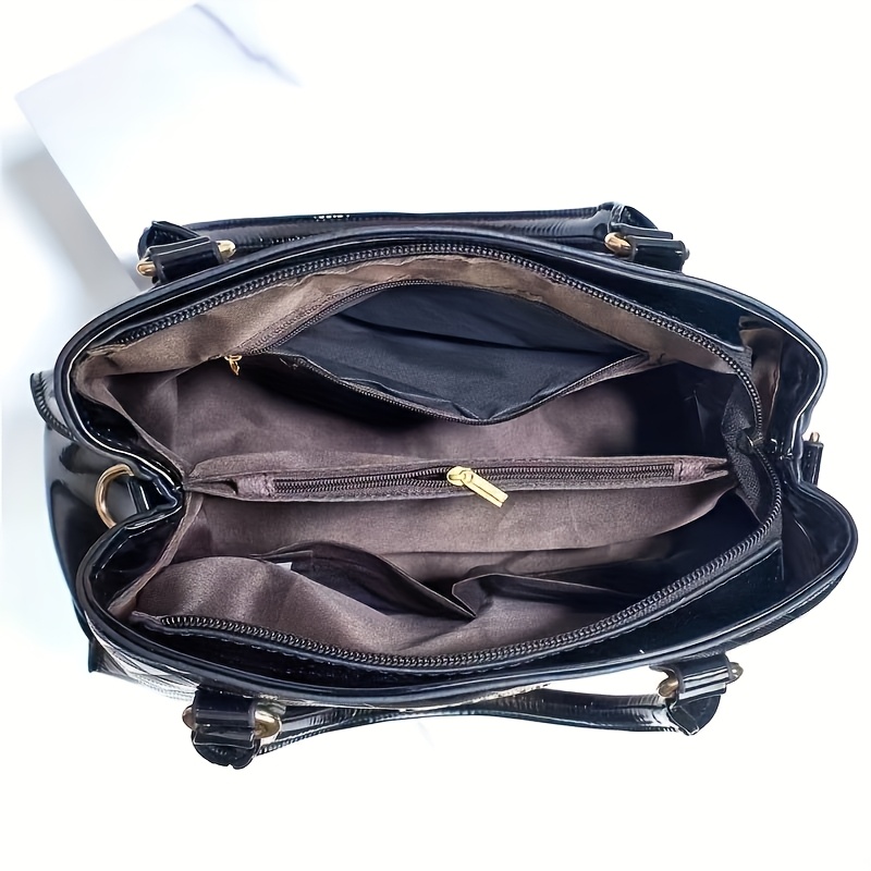 Trendy And Versatile Women'S High-End Multi-Layer Bag Set, Featuring a Stylish Casual Crossbody, Shoulder Bag, And Large-Capacity Tote in a Glossy Patent Finish.