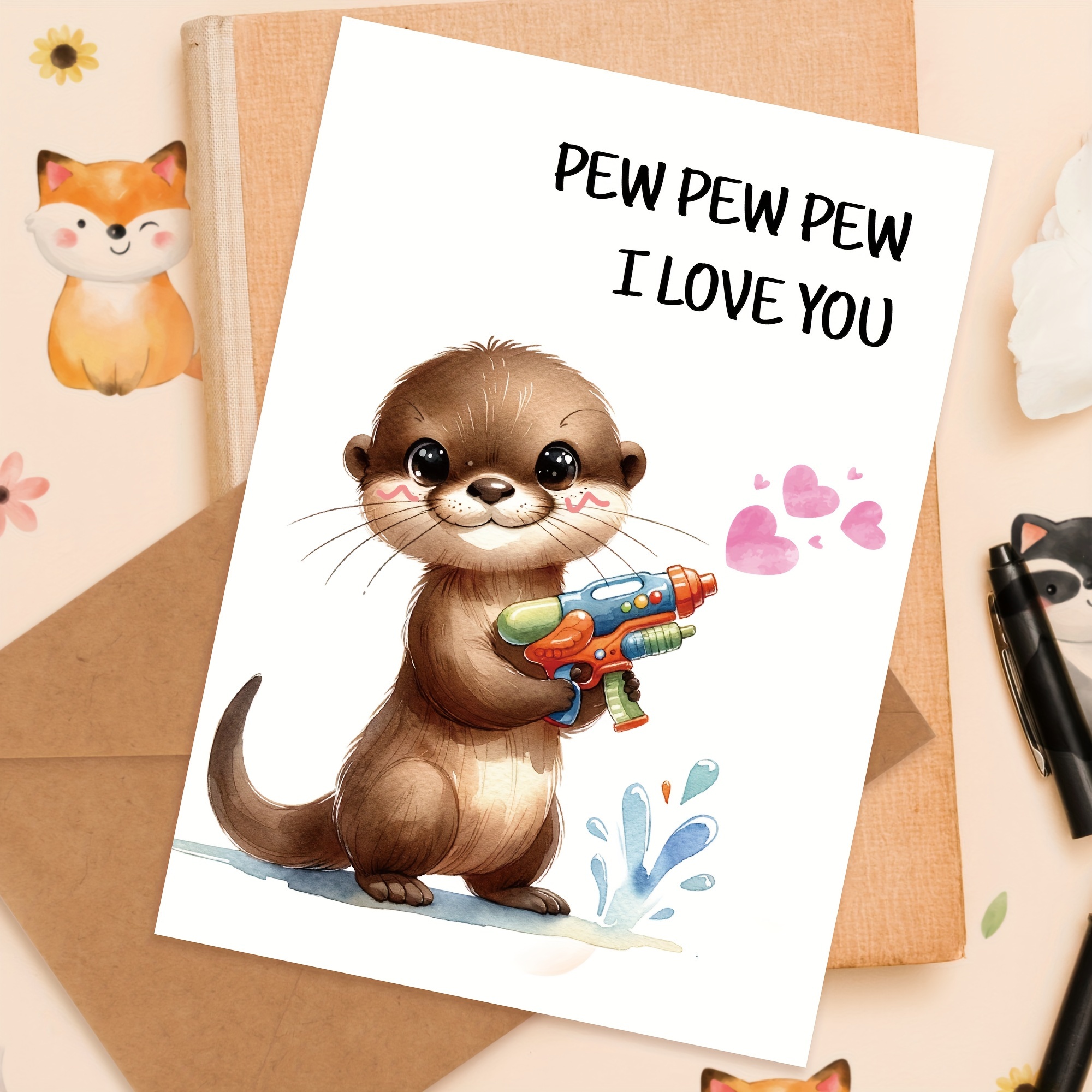 

Funny Card, Pew Pew Pew I Love You Card For Girlfriends - Otter Anniversary Card For Husbands - Funny Valentine's Day Card For Boyfriends