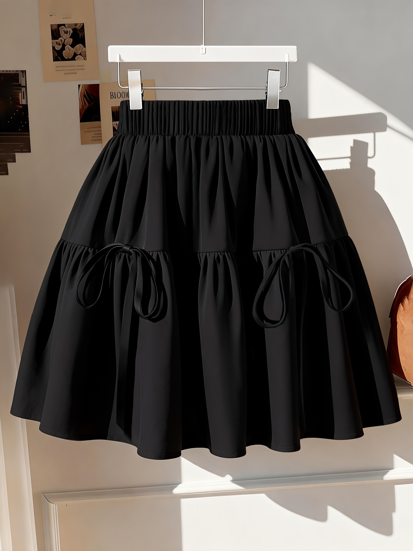 Women's Ruffle Hem Flared A-Line Skirt with Bow Tie Straps, Double-Layer Ruffled Spliced Cake Skirt, Short Skirt