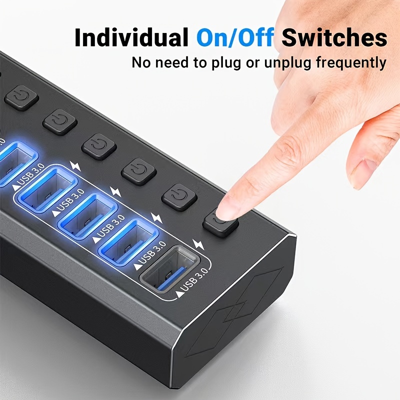 

Fpozuo Usb 3.0, 7-port Usb Splitter, With Independent Switches And Lights - Can Be Connected To Mouse, Keyboard, Usb Drive, Etc. Simultaneously. Backup Dc5v Interface For More Sufficient Power Supply