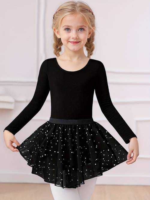 Girls' Dance Dress Sequined Girls' Ballet Skirt Separates Two-Piece Set Mid-Large Exam Practice Outfit Performance Kids Long Sleeve Solid Color Gymnastics Leotard, for Outdoor