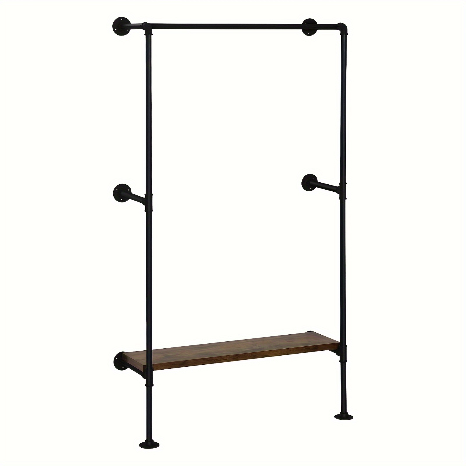 Image of 1pc Industrial Style Black Coat Rack, Wall Mounted With Shelf Design, Suitable For Bedroom, Metal Tube Combined With Mdf Material