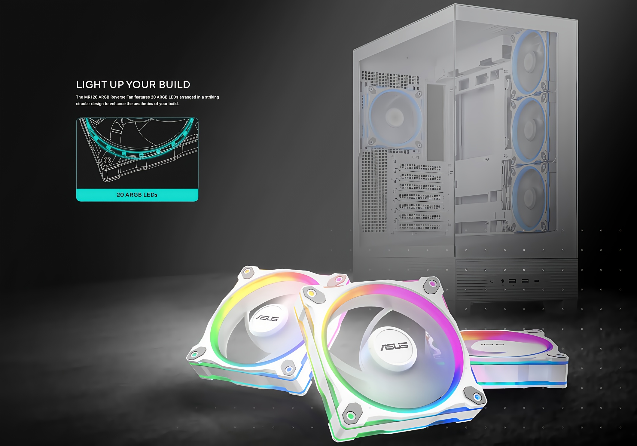 ASUS Prime MR120 ARGB Triple Pack Computer Case/CPU/GPU Cooling Fans - 20 RGB LEDs, PWM Sync, Aura Sync Compatible, - (Low Voltage), Quiet 28mm Thick Frame for PC Builds (Black Edition) - Compatible with PC Gaming Setup