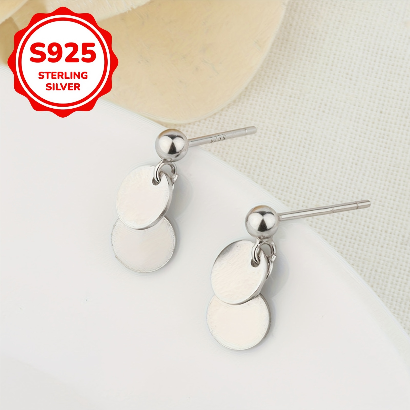Women's 925 Sterling Silver Mini Round Disc Stud Earrings, Lightweight