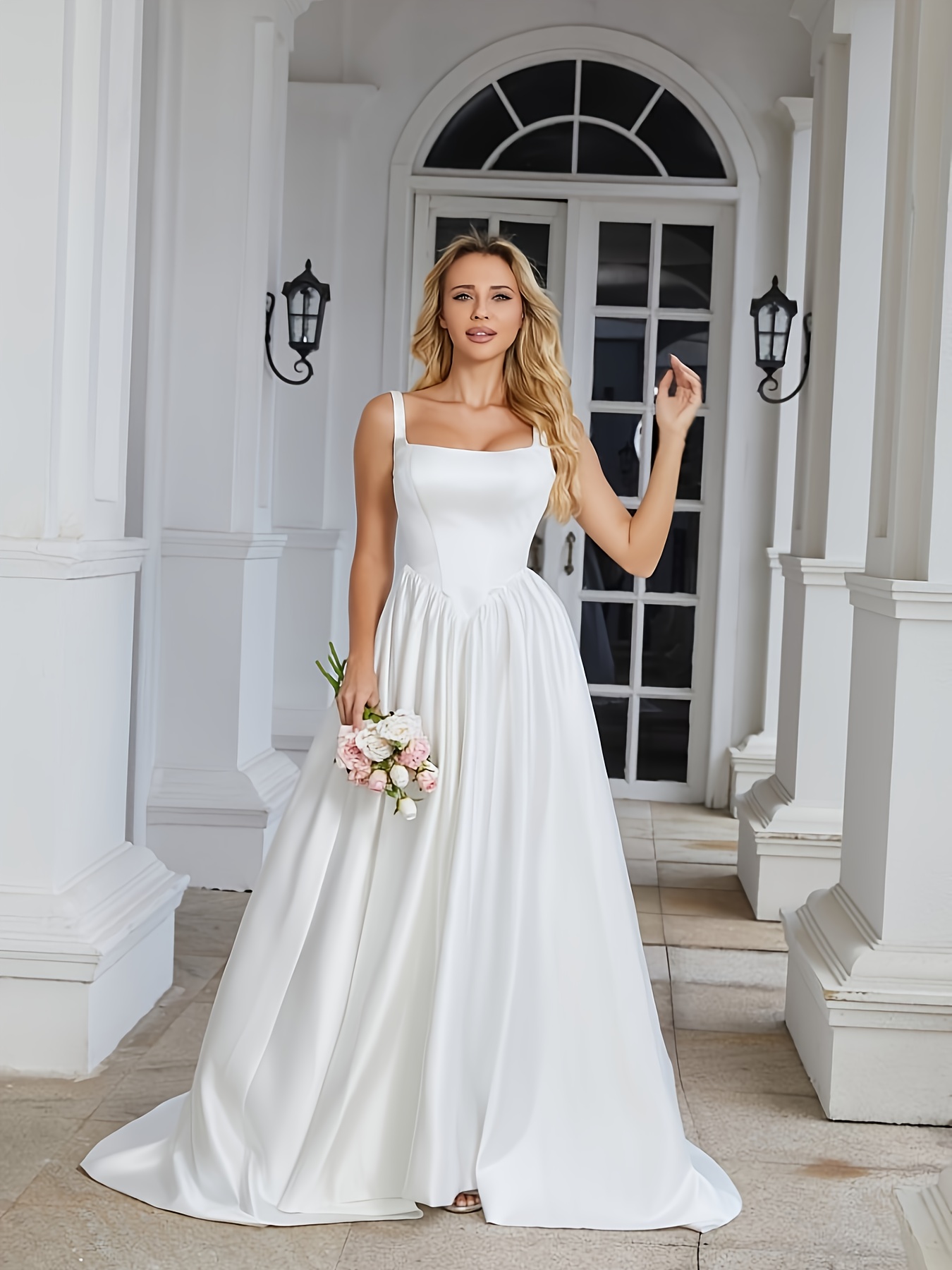 * Neck Sleeveless Wedding Dress Satin Court Train A Line Bridal Dresses  Elegant Open Back Lace-up * Waistline 2026 Simple Wedding Gowns * Female  Boho Beach Evening Prom Dresses Formal