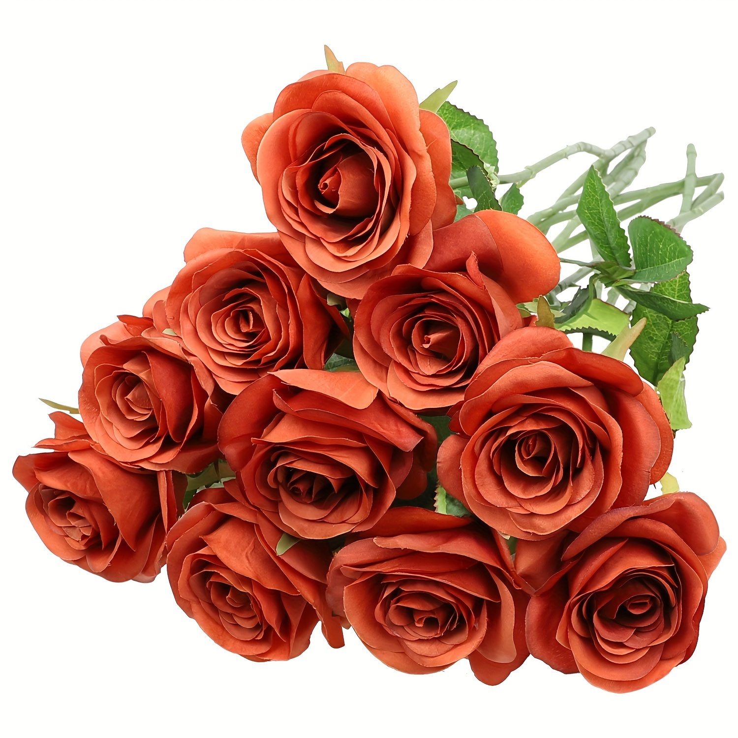 

6pcs/set, Burnt Orange Roses, Fake Roses Flowers Fake Flowers Long Stems Silk Flowers Artificial Roses Flowers For Party Home Wedding Bridal Shower Decor, Table Centerpieces Flower Bouquet Arrangement