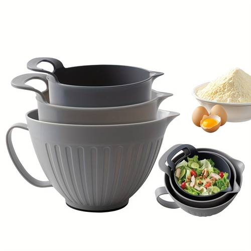 item picture 3pcs modern multifunctional plastic mixing bowl set non slip salad bowl baking mixing bowl easy to clean kitchen essentials for multiple uses