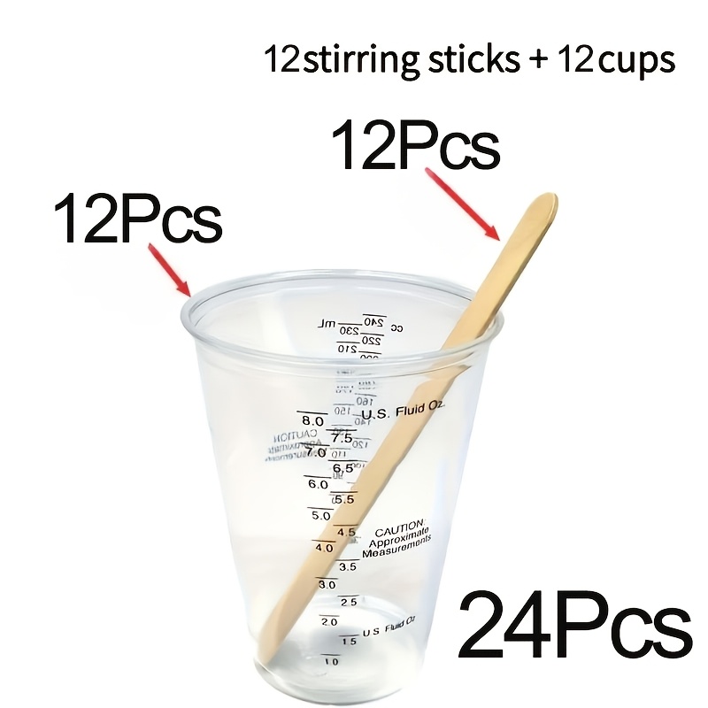 Image of 24pcs Precision Measurement (240ml/8oz) Disposable Plastic Measuring Cup And Wooden Stirring Rod - Use To Accuracy, Suitable For Mixing Resin, Paint, Epoxy Glue - Epoxy Resin, Paint