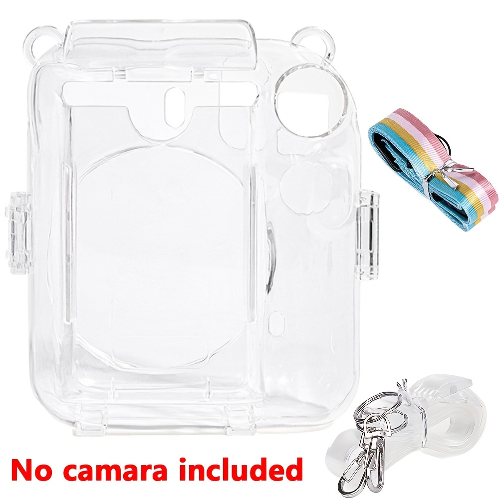 TEMU 1 Camera Clear Pvc Case + 2 Shoulder Straps (clear + Rainbow) For Instax Mini 12 Instant Camera With Photo Storage Bag And Removable Shoulder Strap, Clear Hard Pvc Case - Camera Not Included