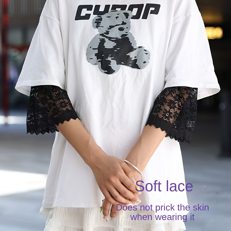 a pair of comfortable lace short sleeves that cover the   featuring loose lace sleeves to hide bulky  