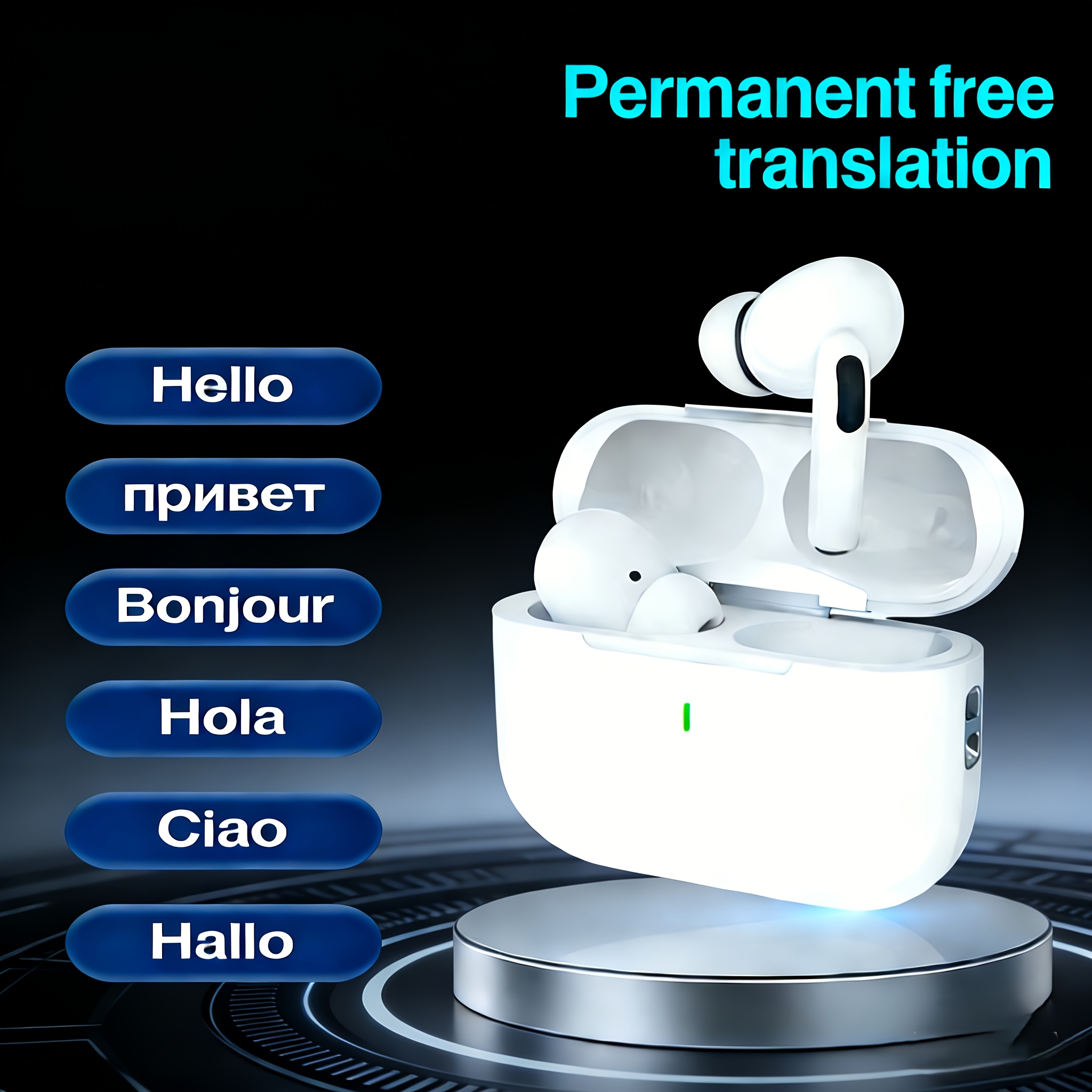 TEMU 2026 New Permanent Free Translation Earbuds, Battery Display, Tws In-ear Earphones, Long , Built-in Microphone, , Type-c Charging Case, Suitable