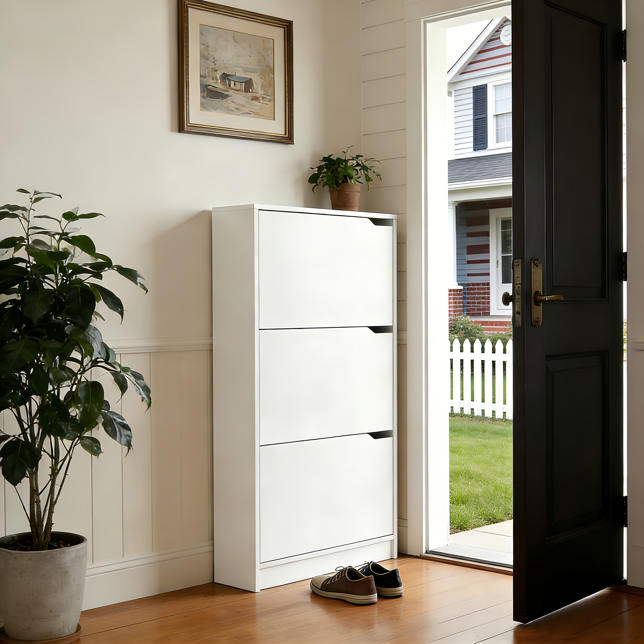 modern lockable   shoe organizer suitable for behind door storage space saving anti tip shoe cabinet with deep shelf lockable door panel for entryway hallway assembly design no door   no wood
