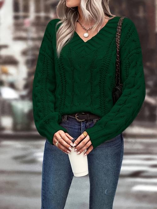 womens casual v neck knit sweater 100 acrylic solid color season 320g m knit fabric drop shoulder pullover